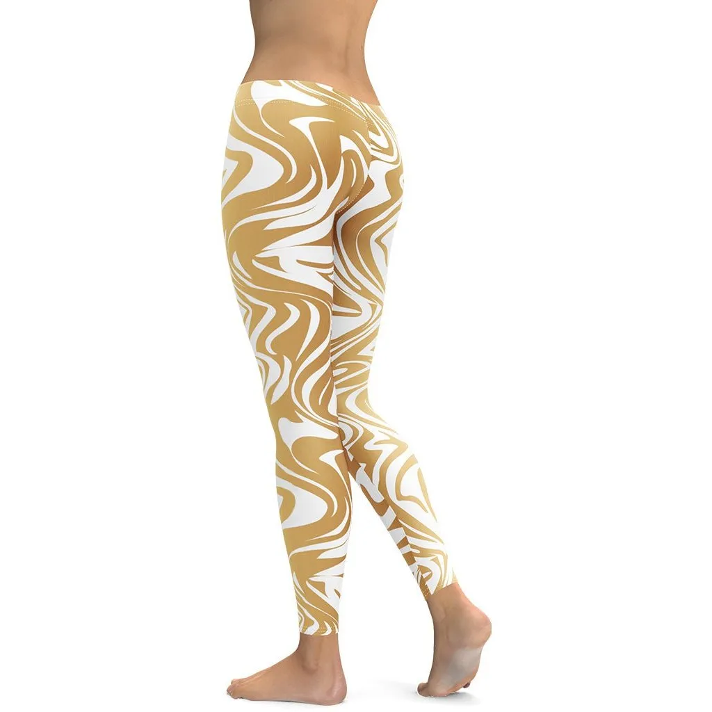 White & Gold Print Leggings