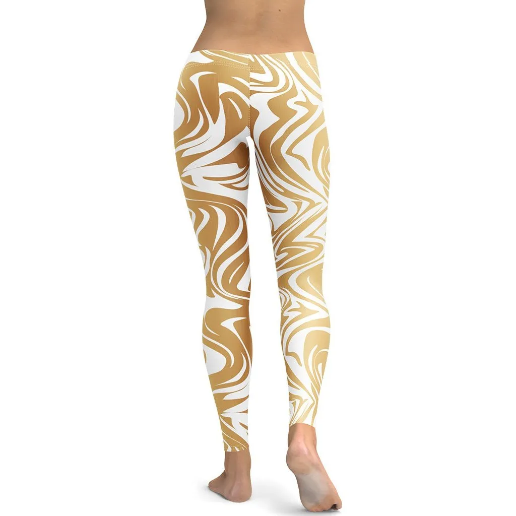 White & Gold Print Leggings