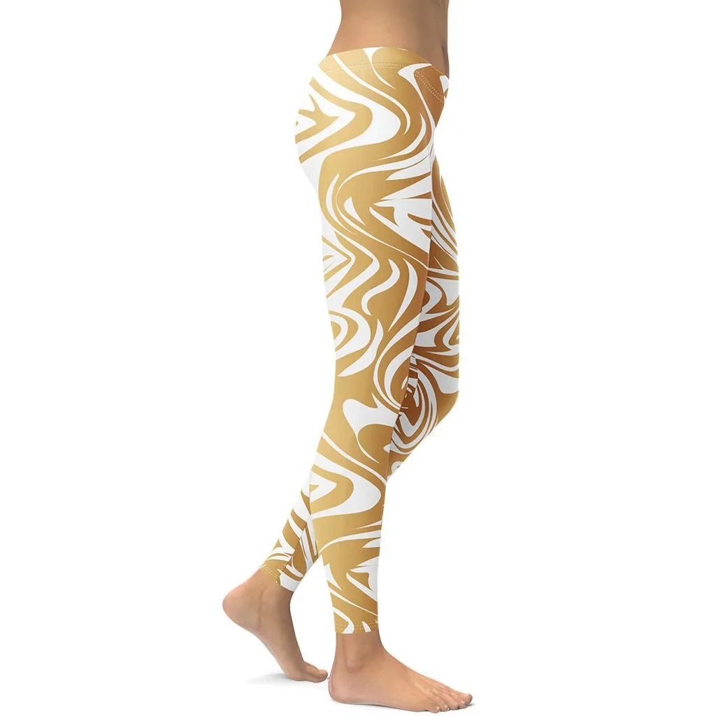 White & Gold Print Leggings