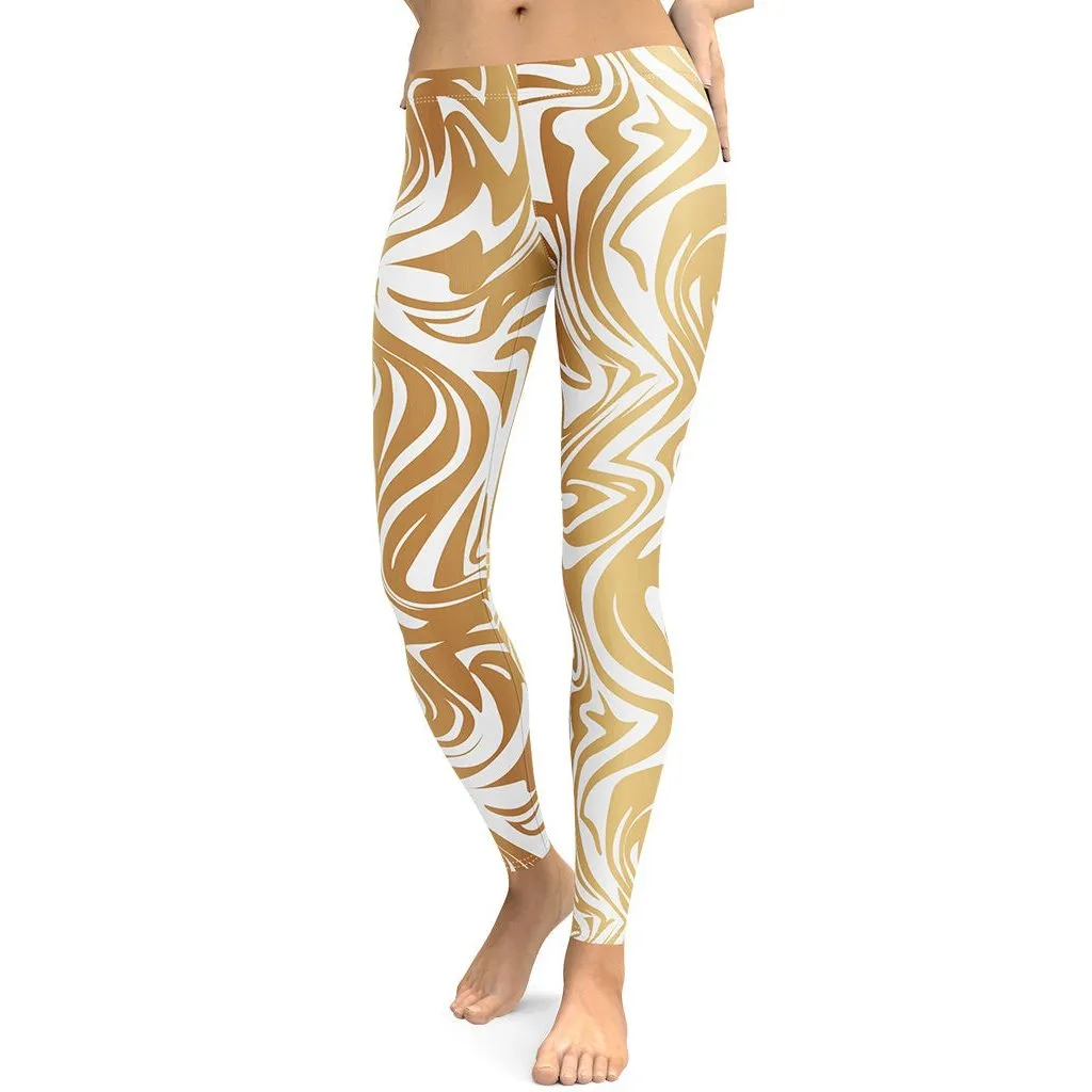 White & Gold Print Leggings