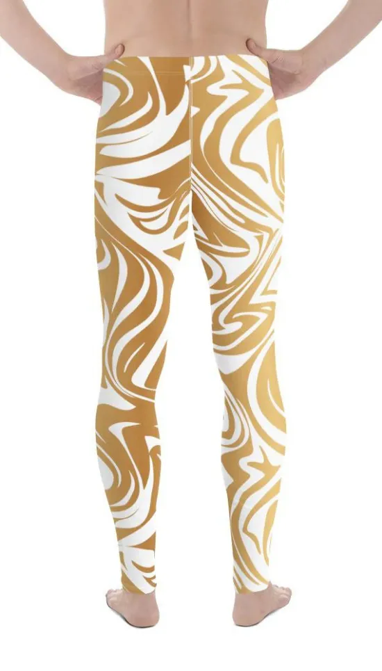 White & Gold Print Men's Leggings