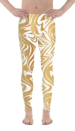 White & Gold Print Men's Leggings