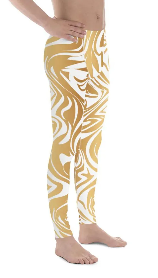 White & Gold Print Men's Leggings