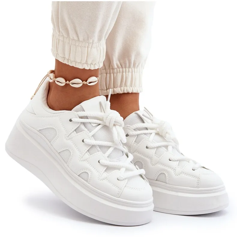 Women's Sneakers With Thick Lacing White Vinali