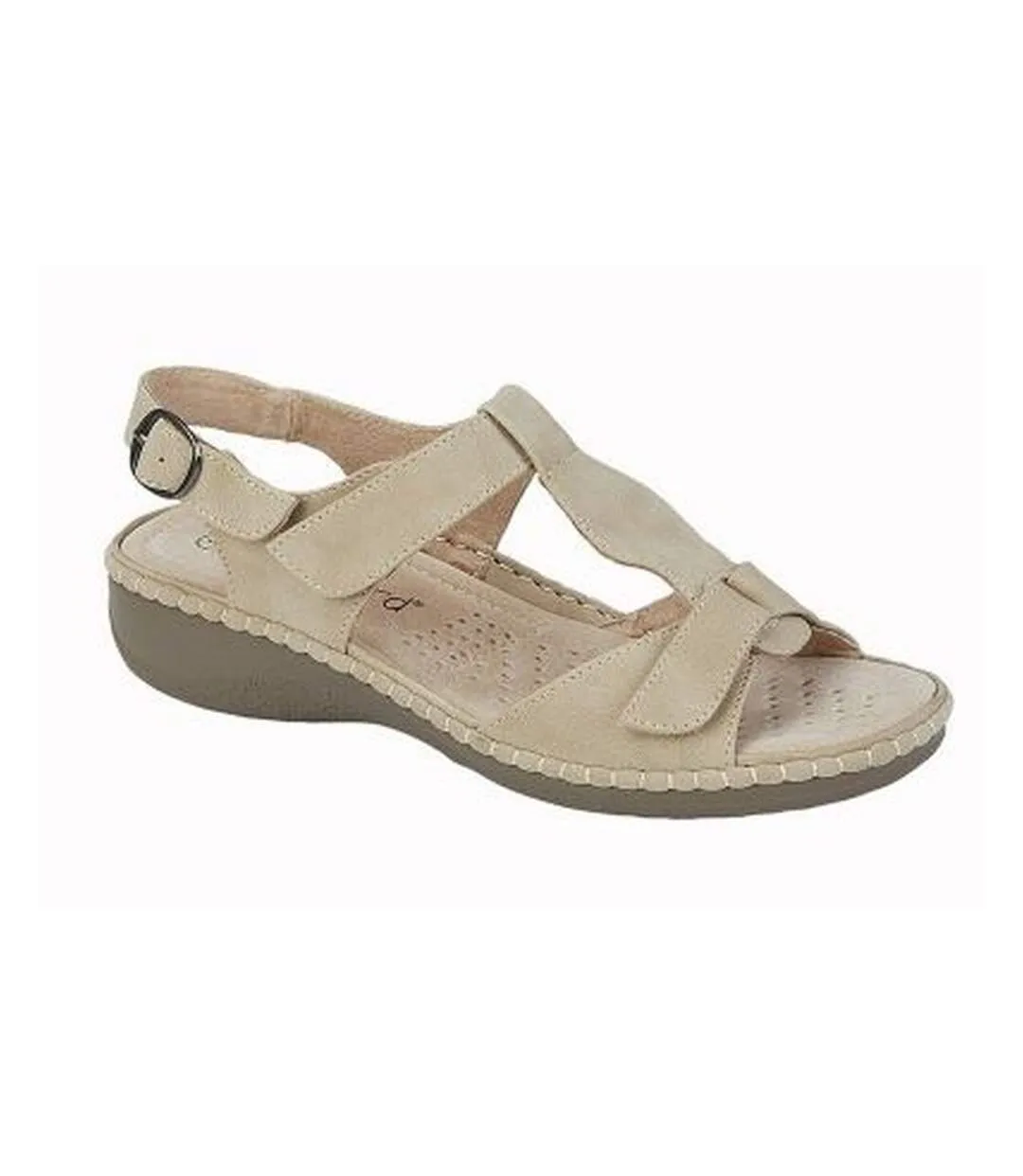 Womens/ladies buckle leather lined sandals dark beige Boulevard