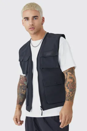 Zip Through Utility Vest | boohooMAN UK